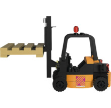 Hračkový vysokozdvižný vozík s paletou a logem Hornbach