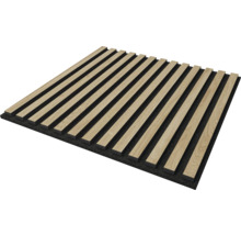 Akustický panel s dřevěnými lamelami na plstěné podložce