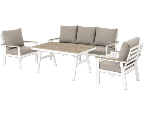 Zahradní nábytek se stolem, pohovkou a dvěma židlemi