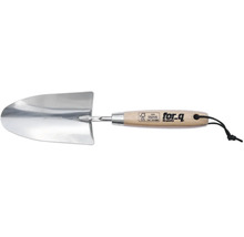 Sázecí lopatka z nerezové oceli s dřevěnou rukojetí a logem for_q