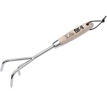 Zahradní kultivátor s dřevěnou rukojetí a třemi hroty