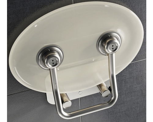 Oválné sedátko do vany z plastu s kovovým držadlem