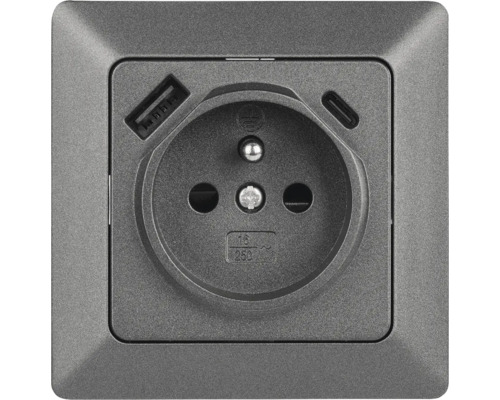 Zásuvka Emos 1906010514 s USB A+USB C antracit Zásuvka s USB a USB-C portem