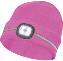 Růžová pletená čepice s LED světlem a reflexním pruhem