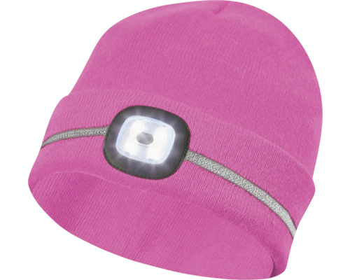 Růžová pletená čepice s LED světlem a reflexním pruhem
