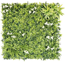 Čtvercový dekorativní prvek s umělými zelenými rostlinami a bílými květy pro nástěnné dekorace