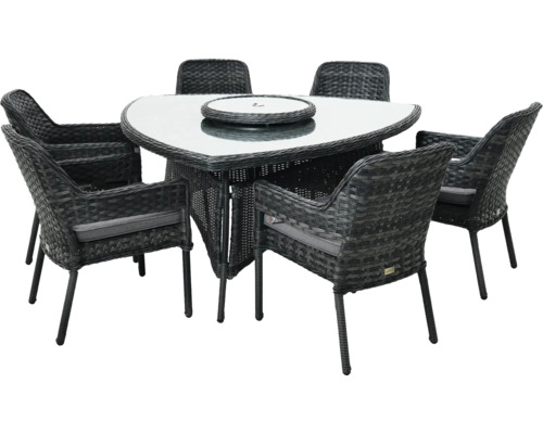 Jídelní sestava ratanová Rojaplast RIVERSIDE antracit Zahradní nábytek se stolem a šesti ratanovými židlemi