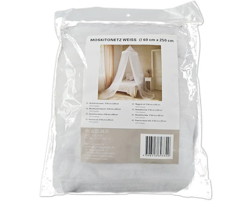 Bílá moskytiéra, průměr 60 cm, délka 250 cm, balená