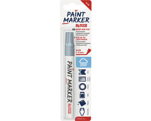Popisovač Alteco Paint Marker stříbrný Alteco lakový popisovač, Slim, vhodný pro značení různých povrchů