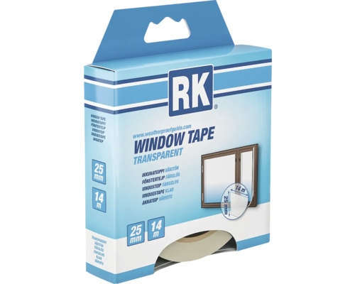 Balení transparentní okenní těsnicí pásky, 25 milimetrů krát 14 metrů