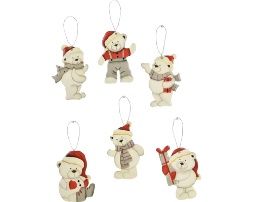 Závěsná dekorace MEDVĚD, lesklý, MDF, bílá/šedá více druhů cena za 1 ks Šest medvědů jako vánoční ozdoba