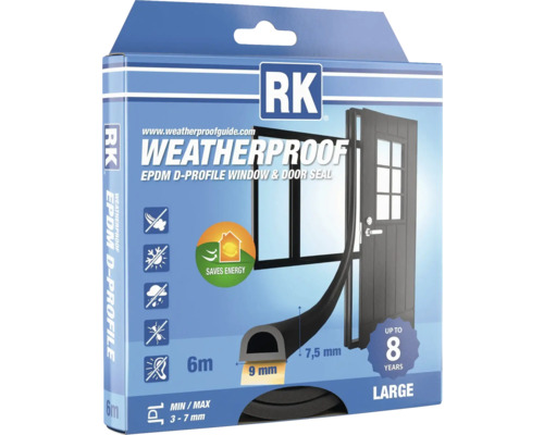 RK Weatherproof EPDM D-profil těsnění oken a dveří, 6 metrů