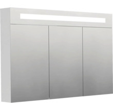 Zrcadlová skříňka se třemi dvířky a integrovaným osvětlením do koupelny.