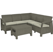 Šedá polyratanová sedací souprava se stolem a polštáři