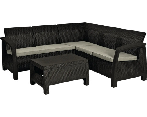 Zahradní souprava z umělého ratanu se stolem a rohovou pohovkou