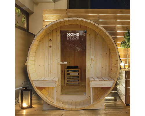 Sudová sauna s lavicemi a logem Home Deluxe