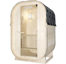 Sudová sauna se skleněnými dveřmi a střešními šindeli