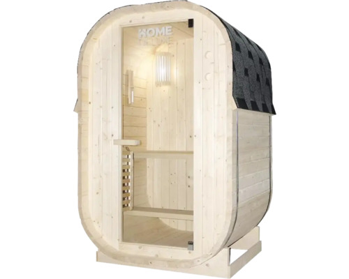 Sudová sauna se skleněnými dveřmi a střešními šindeli