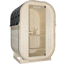 Sudová sauna se skleněnými dveřmi a střešními šindeli