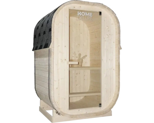 Sudová sauna se skleněnými dveřmi a střešními šindeli