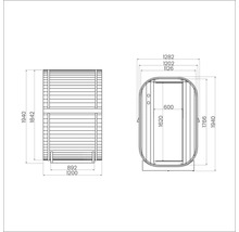 Technický nákres sauny s rozměry