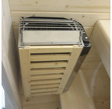 Saunová kamna s dřevěným obkladem pro montáž na stěnu