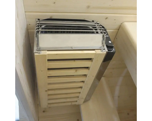 Saunová kamna s dřevěným obkladem pro montáž na stěnu