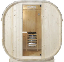 Sudová sauna se skleněnými dveřmi a saunovým topením