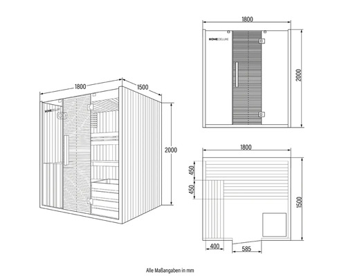 Sauna HOME DELUXE s rozměry