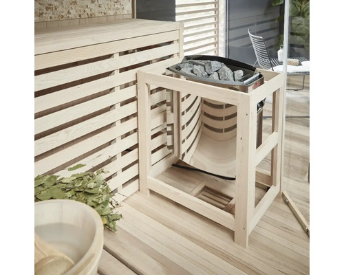 Sauna s kamny, saunové kameny a dřevěné příslušenství