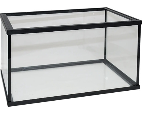Prázdné skleněné terárium s černým rámem