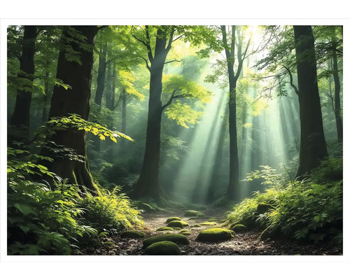 Obraz na plátně Les 70 x 110 cm Slunná lesní cesta se stromy a mechem