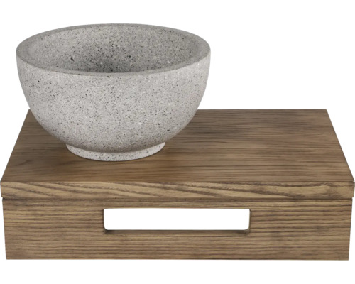 Miska z umělého kamene na dřevěném podnosu