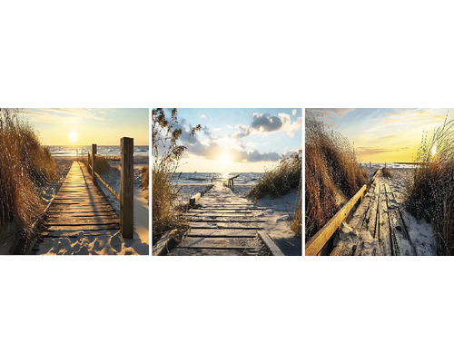 Nástěnný obraz sada Molo 30 x 90 cm Triptych plážová cesta se západem slunce