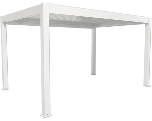 Volně stojící bílá pergola se střechou do zahrady