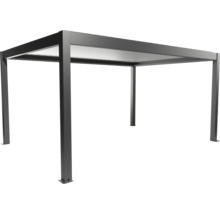 Volně stojící šedá pergola s lamelovou střechou.