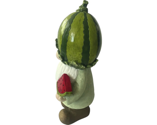 Zahradní trpaslík s melounovou čepicí a kouskem melounu