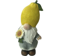 Zahradní trpaslík s citronovým kloboukem a slunečnicí