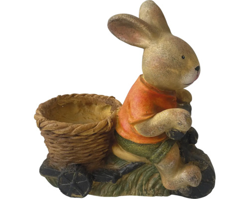 Dekorativní figurka zajíčka na tříkolce s košíkem