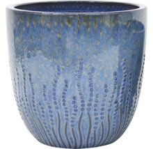 Modrý keramický květináč s tečkovaným vzorem