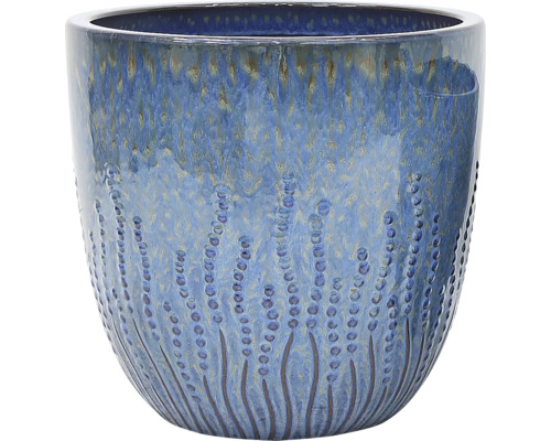 Modrý keramický květináč s tečkovaným vzorem