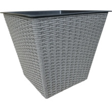 Šedý květináč s ratanovým vzorem