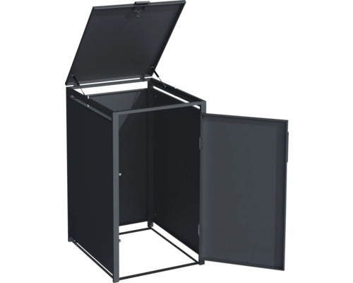 Kontejner na popelnice s otevřeným víkem a dveřmi