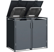 Dvojitý box na odpadkové koše s otevřenými víky pro venkovní skladování