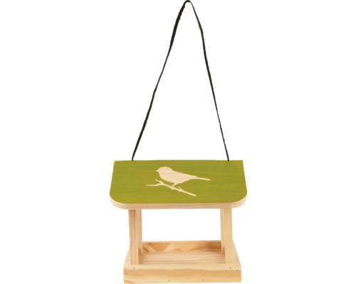 Dřevěné krmítko pro ptáky s motivem ptáka a zavěšením