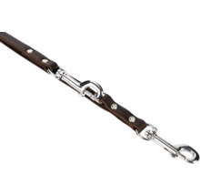 Hnědé kožené vodítko pro psy se stříbrnými karabinami