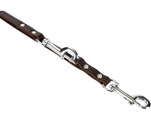 Hnědé kožené vodítko pro psy se stříbrnými karabinami