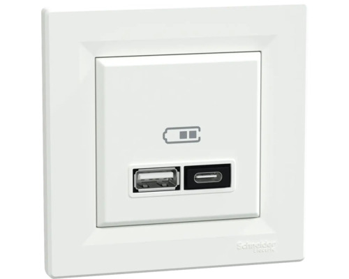 Zásuvka Schneider Electric Asfora AMEPH2700521 USB A+C rychlonabíječka 21W bílá USB nabíjecí zásuvka s rámem