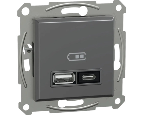 Zásuvka Schneider Electric Asfora AMEPH2700571 USB A+C rychlonabíječka 21W antracit USB nástěnná zásuvka s USB-A a USB-C porty