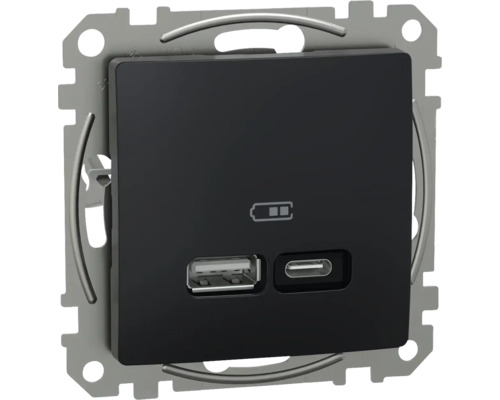 Zásuvka Schneider Electric Sedna AMSDD114405 USB A+C rychlonabíječka 21W antracit USB zásuvkový modul s porty USB-A a USB-C pro instalaci do nástěnné krabice